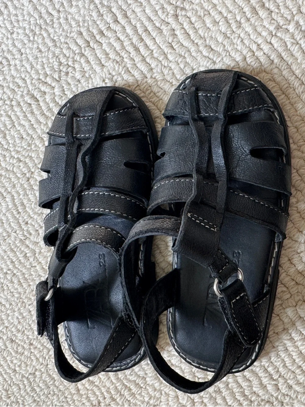 Zara Kids Black Leather Fisherman Sandals